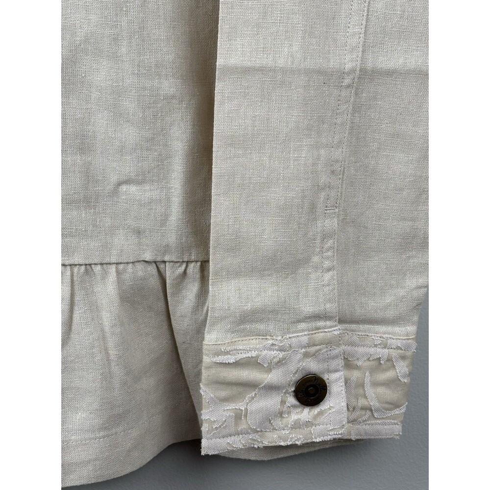 Simply Noelle Jacket Women S/M 8-10 Beige Linen Lace Ruffle Hem Rivet Button - Picture 8 of 13